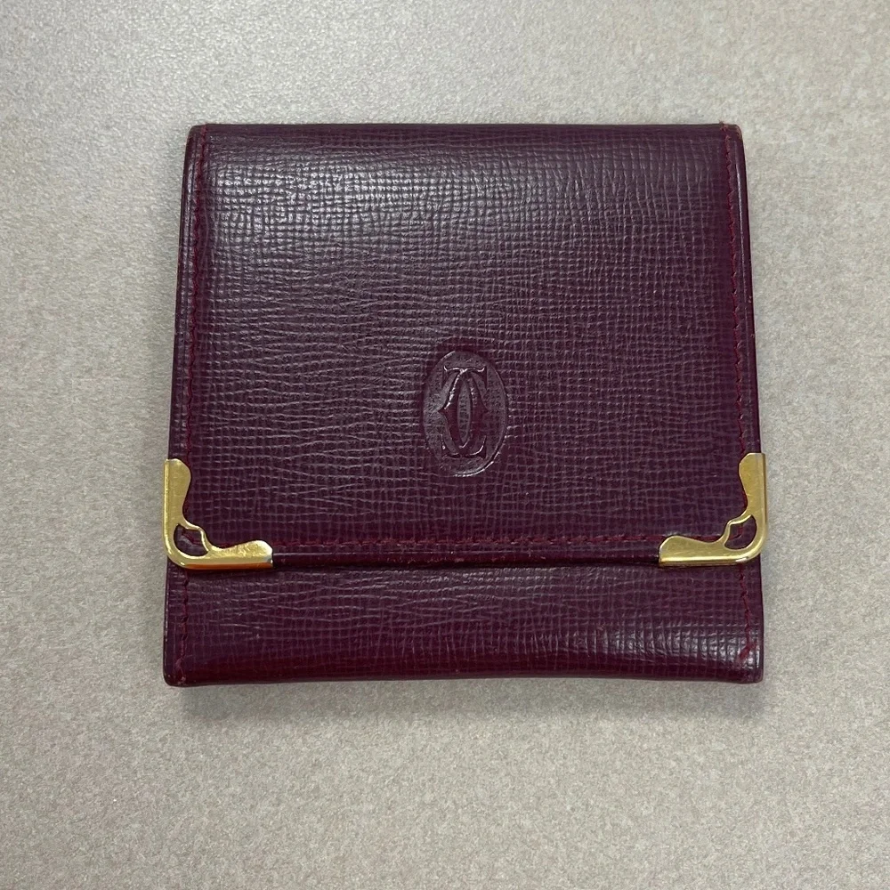 Cartier Vintage Must Line Coin Case Leather Wallet - Bordeaux - Preowned